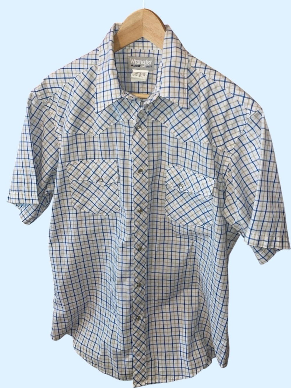 Wrangler Men’s Short Sleeve Blue Plaid Western Shirt Size Large